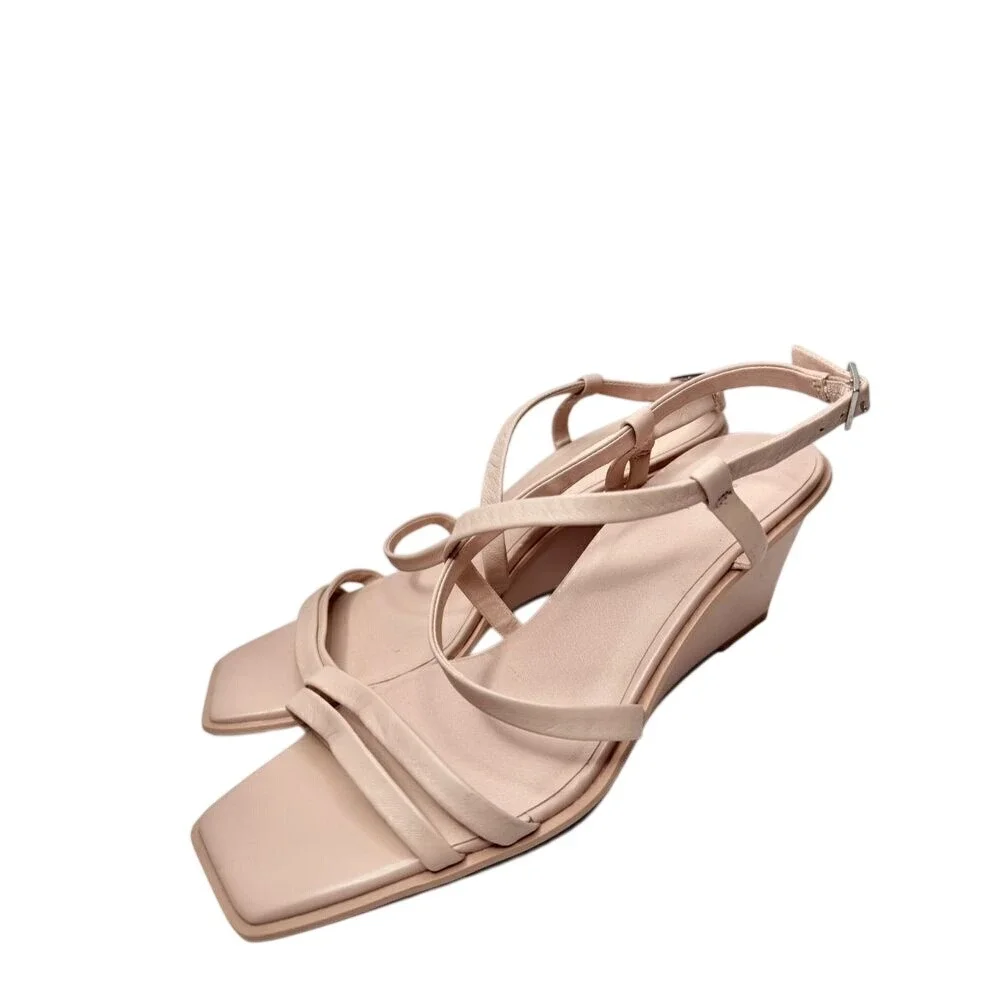 Caslon Nude Pink Leather Strappy Square Toe Wedge Sandals Size 10M